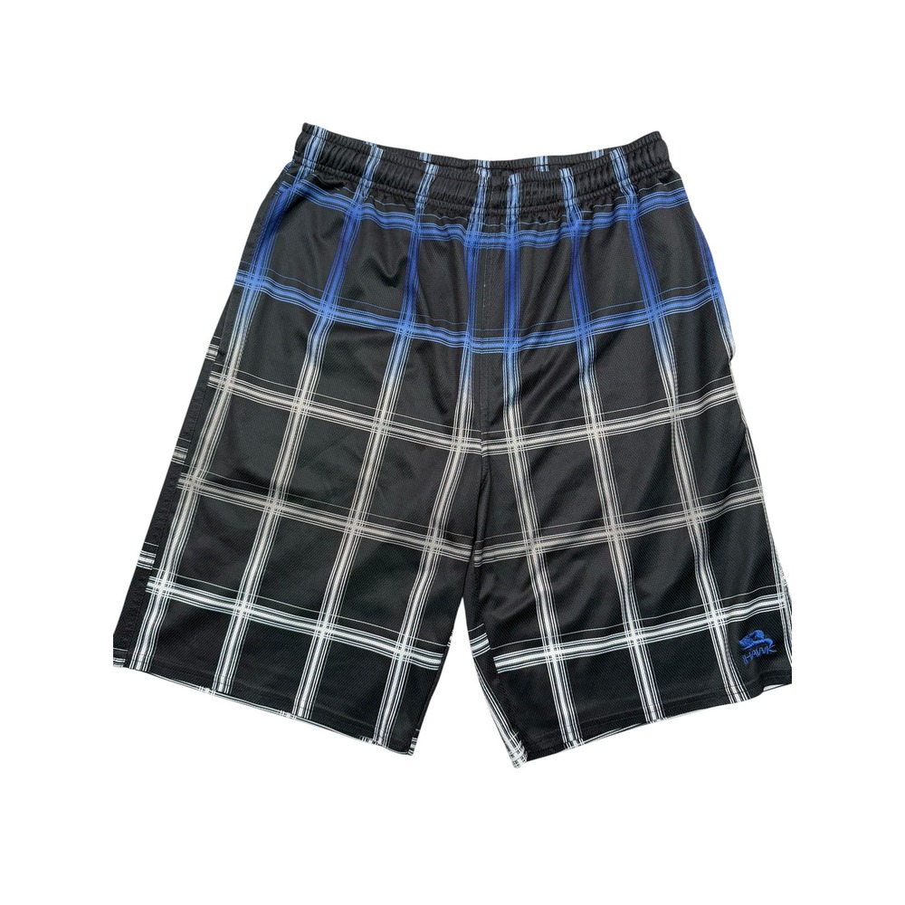 Tony Hawk Athletic Shorts Mens Small Black Blue Plaid Mesh Skate Gym 0626-0545